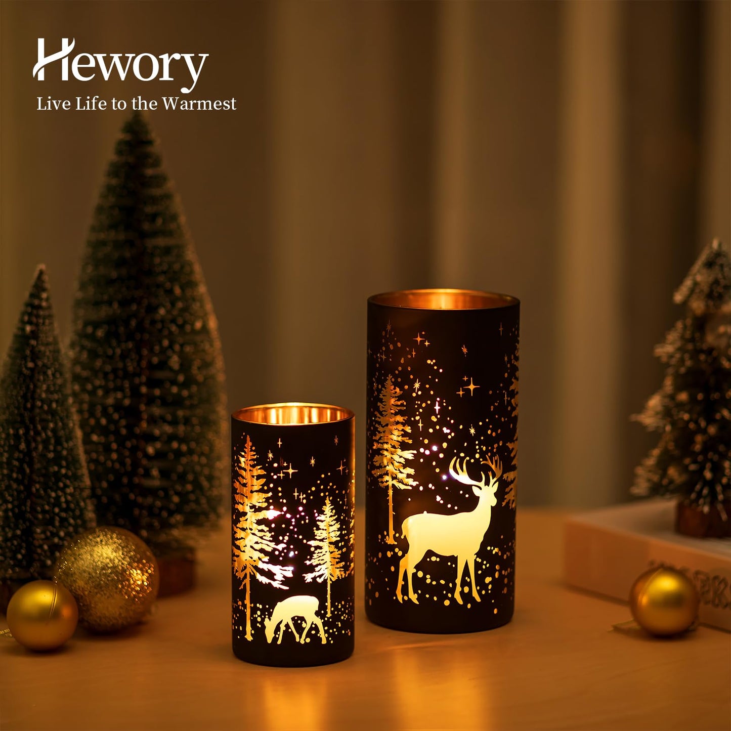 Hewory Christmas Decor Black Tealight Christmas: 2-piece Set Deer Decor Christmas Table Decoration Candle Holder Glass Christmas Decoration Indoor Gold