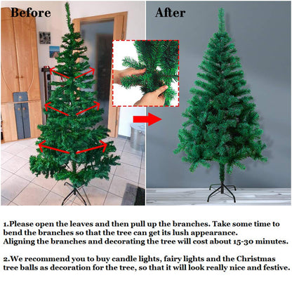 HENGMEI 180cm PVC Christmas Tree with Metal Stand approximately 500 branches Lena Christmas Decoration (Green PVC, 180cm)