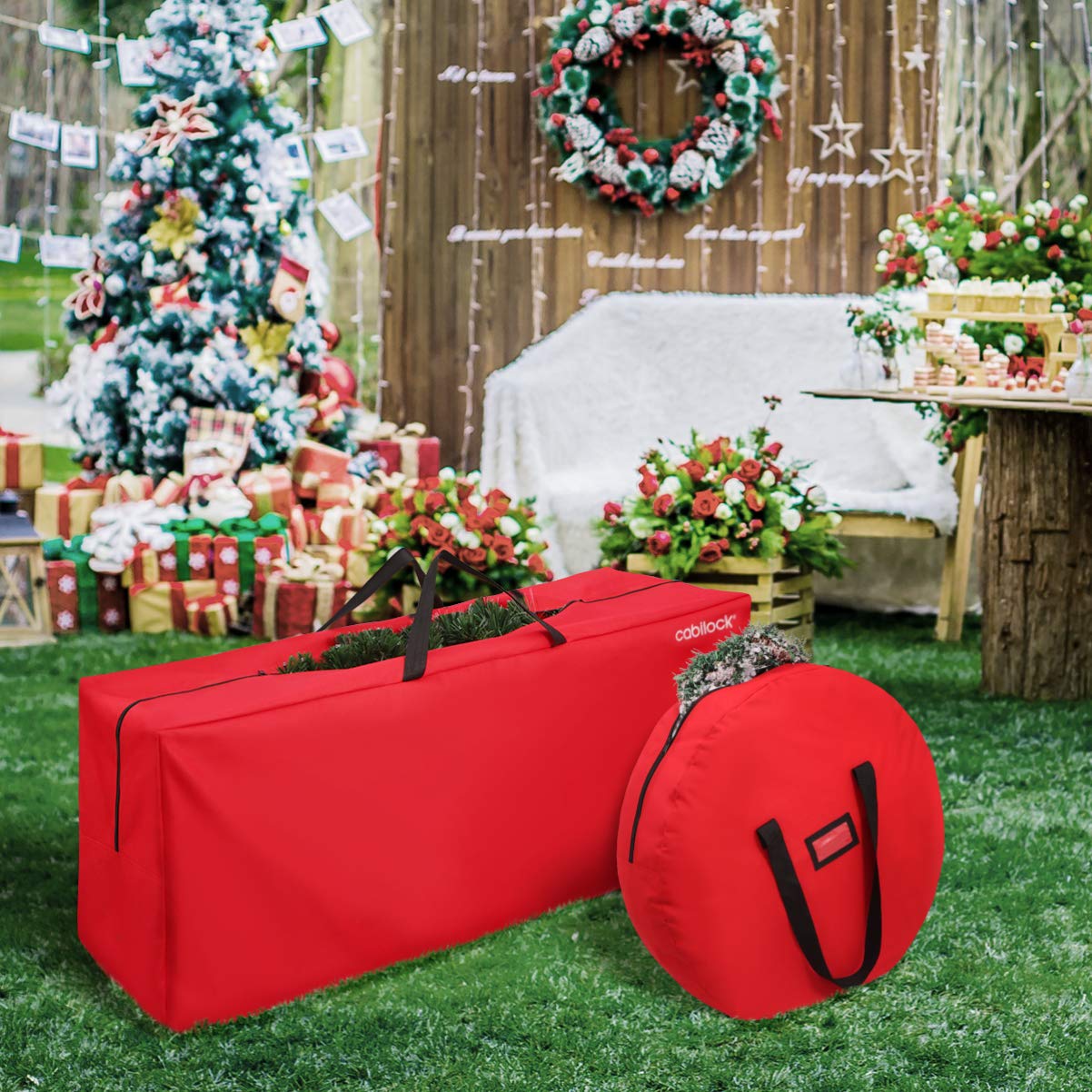 Cabilock Christmas Tree Bag Christmas Wreath Garland Storage Bag for Christmas Decorations (Red)