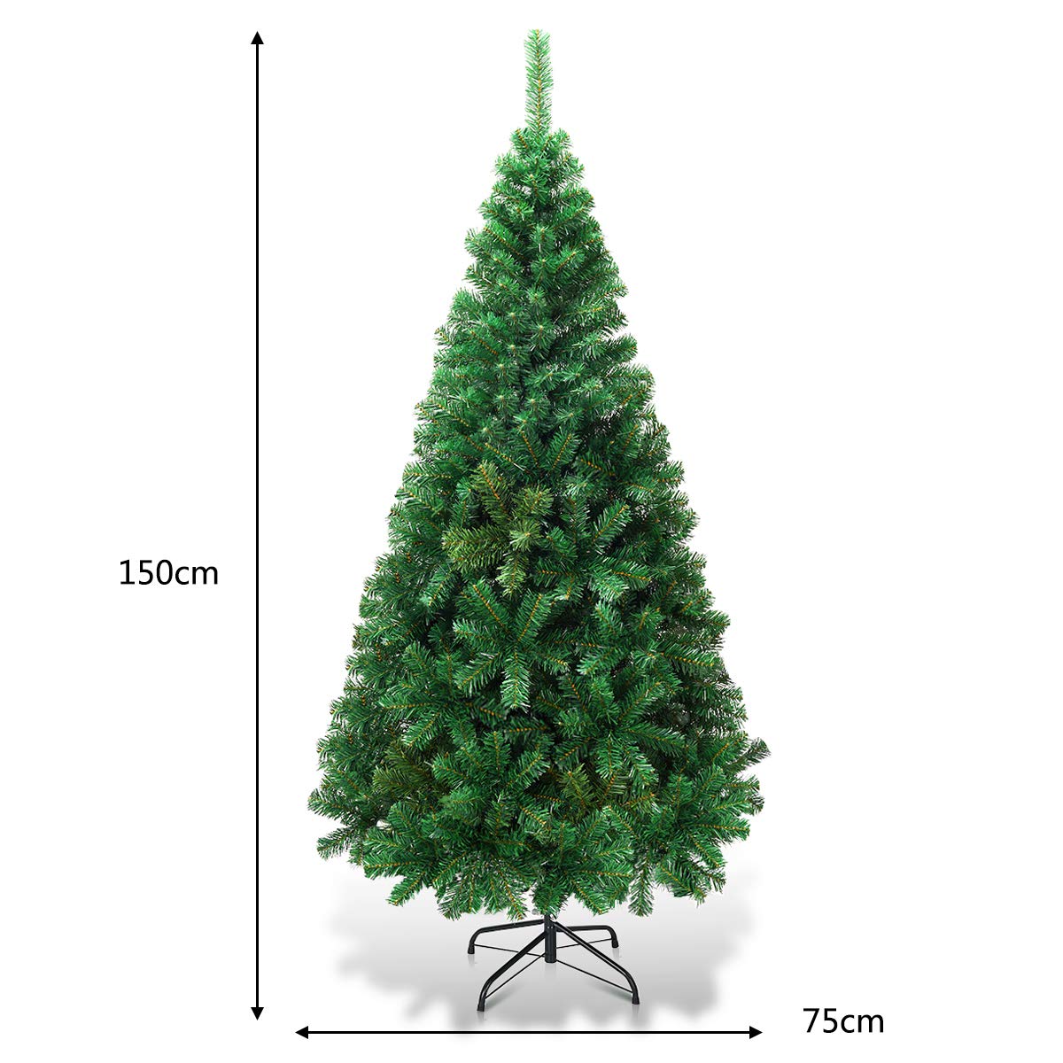 COSTWAY 150cm Artificial Christmas Tree with Metal Stand, PVC Needles, Ideal for Home, Office, Shops, and Hotels, Green.