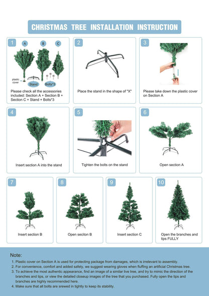 HENGMEI 180cm PVC Christmas Tree with Metal Stand approximately 500 branches Lena Christmas Decoration (Green PVC, 180cm)