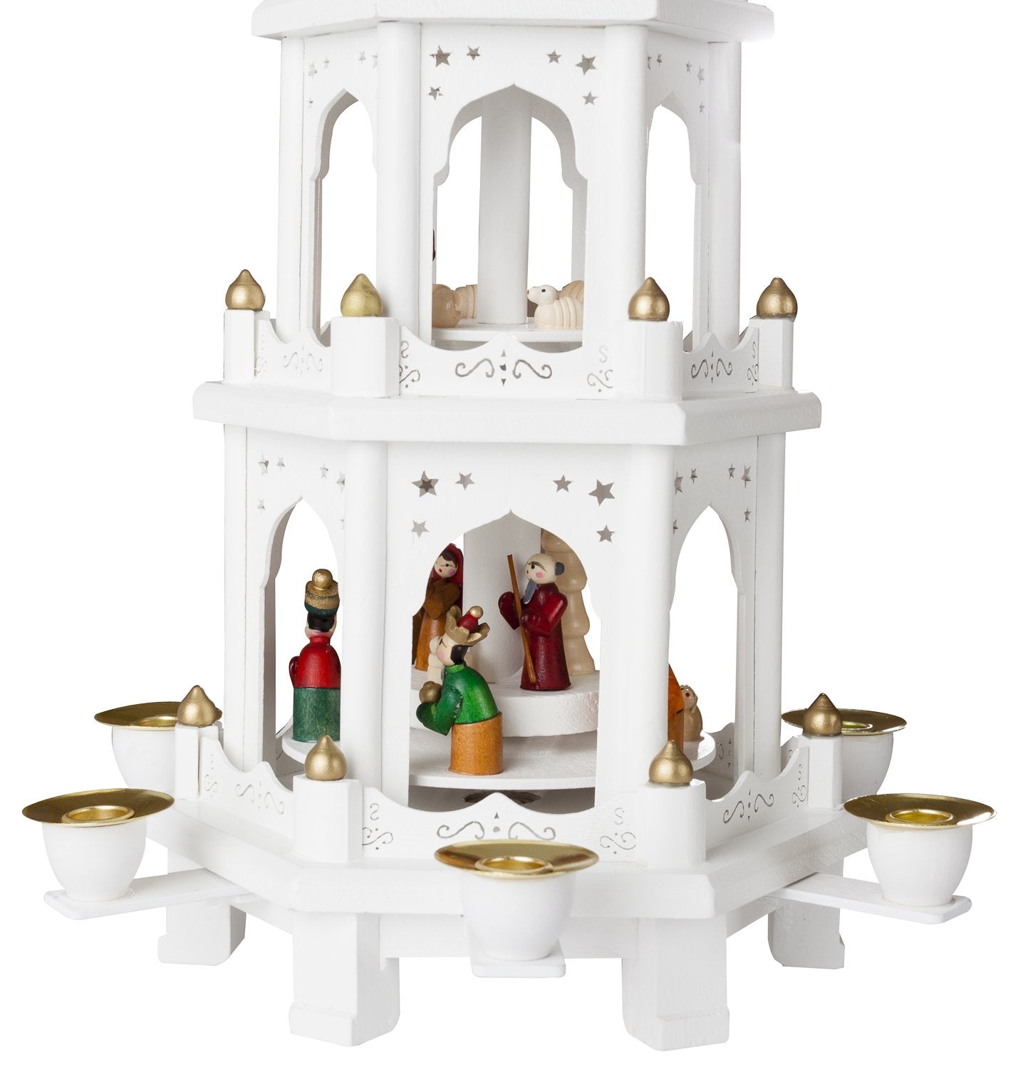BRUBAKER Christmas Pyramid made of wood - White - 45 or 60 cm height - hand-painted figures