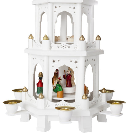 BRUBAKER Christmas Pyramid made of wood - White - 45 or 60 cm height - hand-painted figures