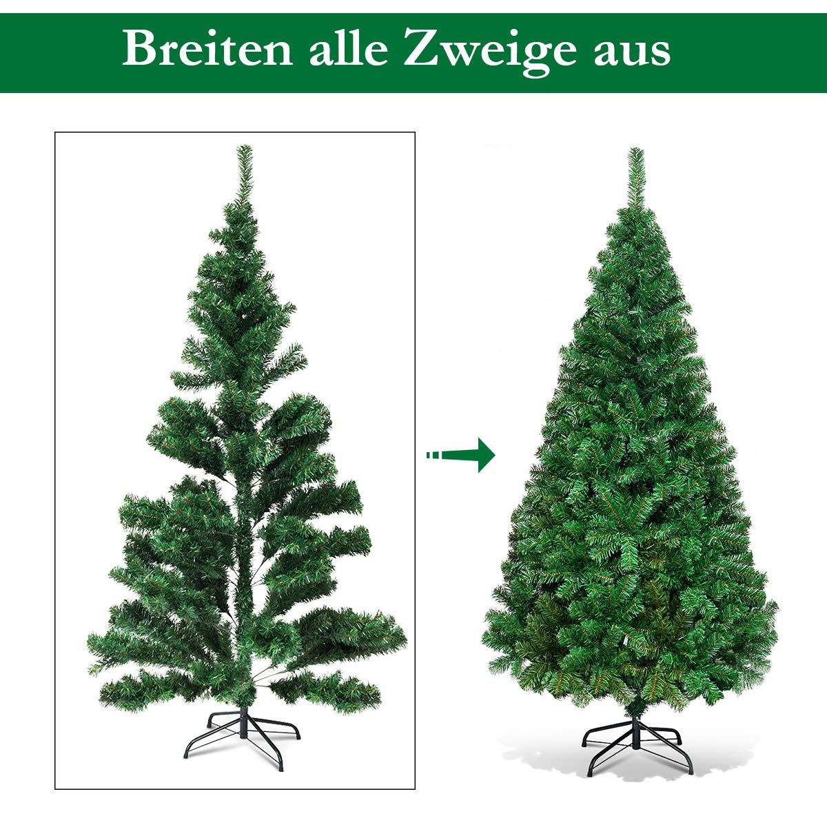 COSTWAY 150cm Artificial Christmas Tree with Metal Stand, PVC Needles, Ideal for Home, Office, Shops, and Hotels, Green.