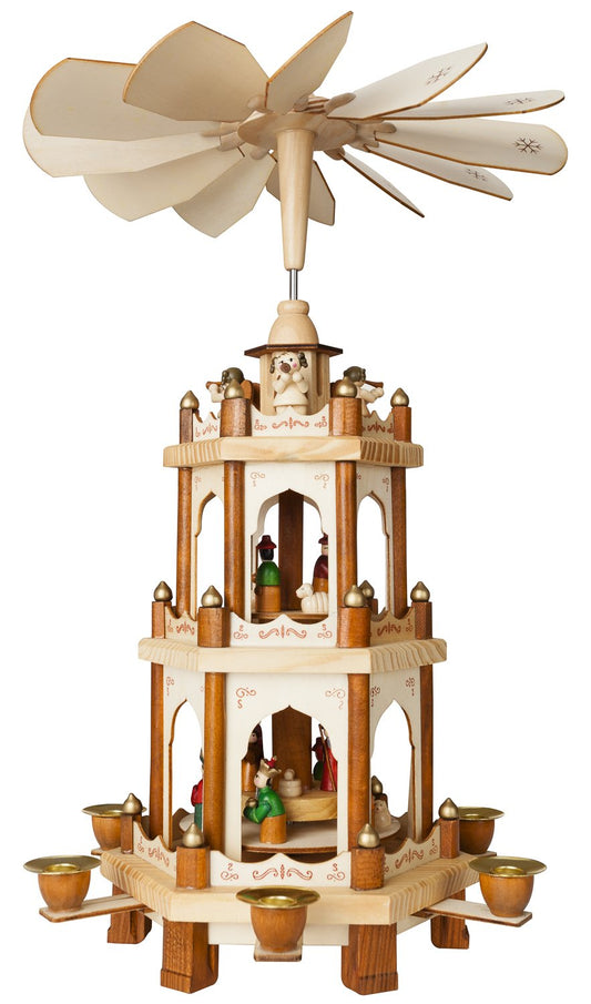 BRUBAKER Christmas pyramid made of wood - natural - 45 or 60 cm height - hand-painted figures