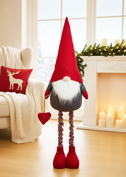 KAMACA XL Christmas Decor Gnome with Telescopic Legs up to 120 cm Fabric Gnome with Red Pointed Hat Winter Decoration Scandinavian Figure Decor Idea for Winter Christmas (XL Telescopic Gnome 120 cm)