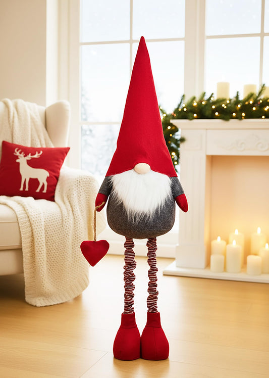 KAMACA XL Christmas Decor Gnome with Telescopic Legs up to 120 cm Fabric Gnome with Red Pointed Hat Winter Decoration Scandinavian Figure Decor Idea for Winter Christmas (XL Telescopic Gnome 120 cm)