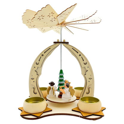 Elf Workshop Collection Christmas Pyramid Wooden with Angel Choir - Handcrafted Christmas Pyramid Tea Light Made of Real Wood - Detailed Wooden Pyramid Christmas, Height Approx. 24cm