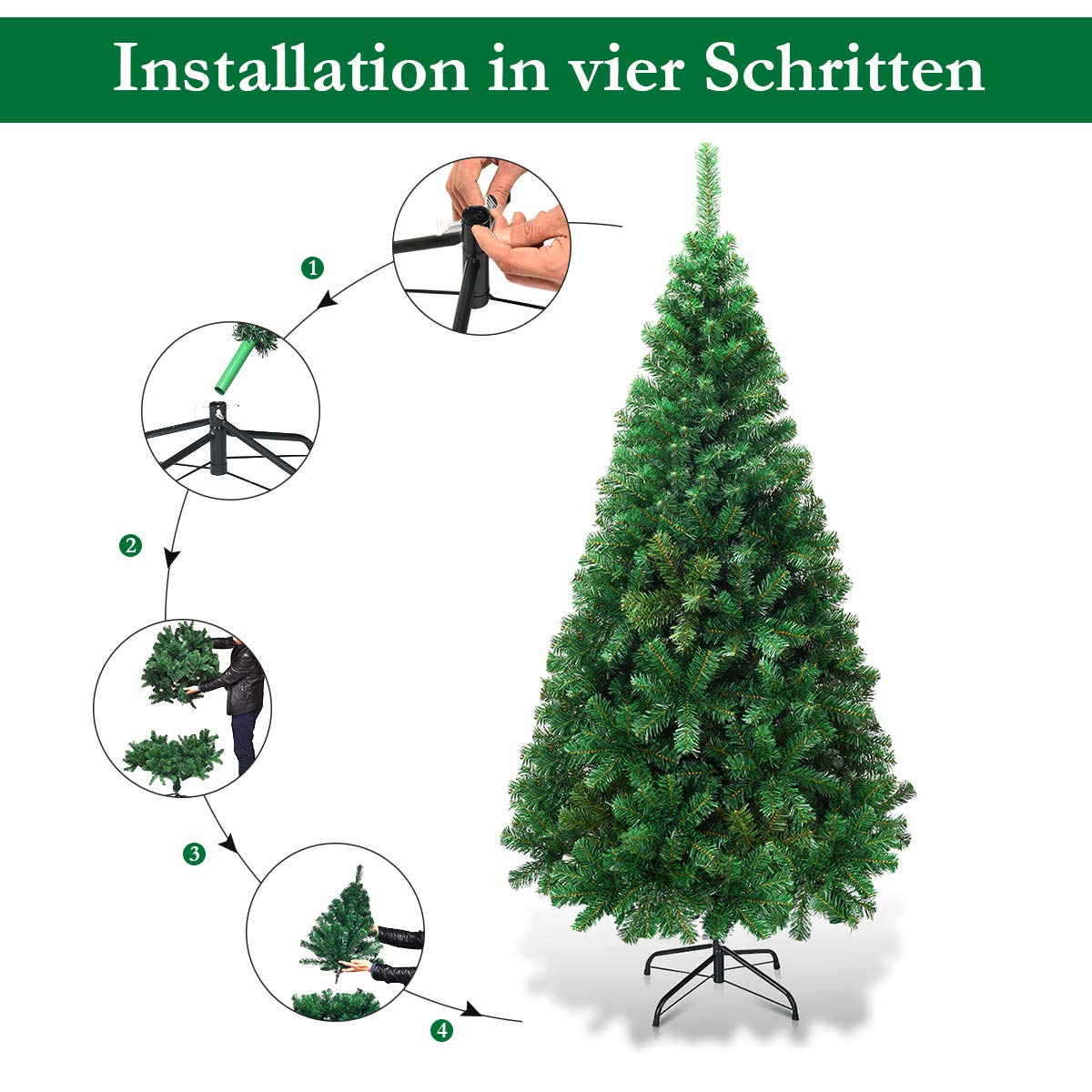 COSTWAY 150cm Artificial Christmas Tree with Metal Stand, PVC Needles, Ideal for Home, Office, Shops, and Hotels, Green.