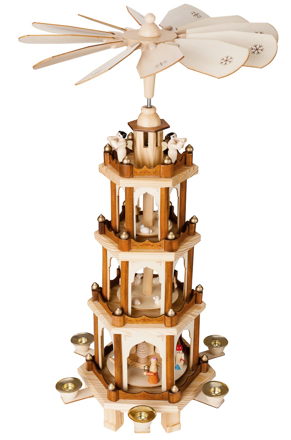 BRUBAKER Christmas Pyramid Wooden - Natural - 4 Tiers - 60 cm Height - Hand-painted Figures