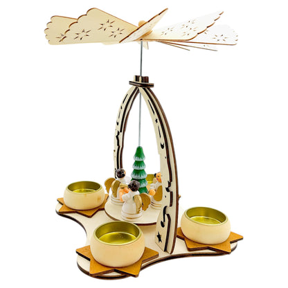 Elf Workshop Collection Christmas Pyramid Wooden with Angel Choir - Handcrafted Christmas Pyramid Tea Light Made of Real Wood - Detailed Wooden Pyramid Christmas, Height Approx. 24cm