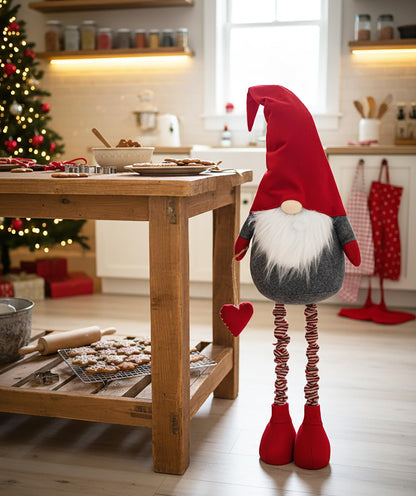 KAMACA XL Christmas Decor Gnome with Telescopic Legs up to 120 cm Fabric Gnome with Red Pointed Hat Winter Decoration Scandinavian Figure Decor Idea for Winter Christmas (XL Telescopic Gnome 120 cm)