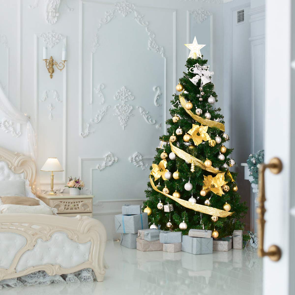 COSTWAY 210cm Artificial Christmas Tree with Metal Stand, PVC Needles, Ideal for Home, Office, Shops, and Hotels, Green.