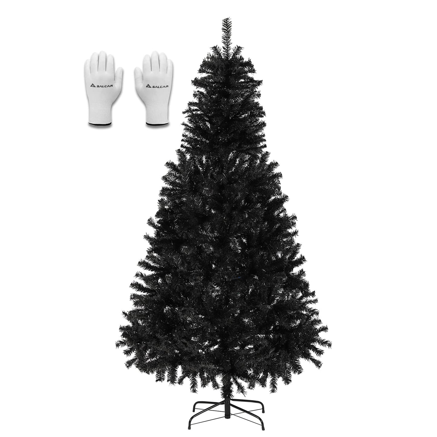 SALCAR Artificial Christmas Tree 180 cm Black, Artificial Pine Tree with Gloves and Metal Stand, Christmas Trees as Indoor Christmas Decorations