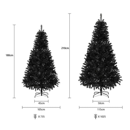 SALCAR Artificial Christmas Tree 180 cm Black, Artificial Pine Tree with Gloves and Metal Stand, Christmas Trees as Indoor Christmas Decorations