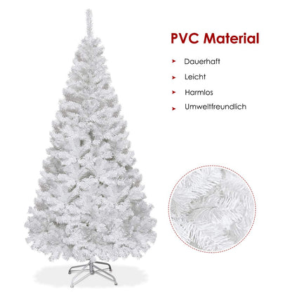 COSTWAY 210cm Artificial Christmas Tree with Metal Stand, Christmas Tree PVC Needles, Ideal for Home, Office, Shops, and Hotels, White
