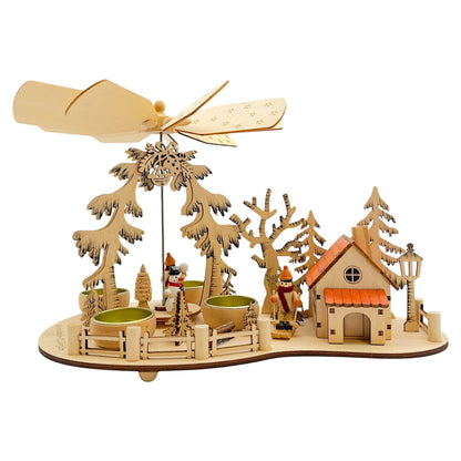 Elf workshop collection Christmas pyramid Tea light pyramid with smoking house Ski pyramid Christmas for tea lights, skiers Real wood incense smoker New 2024 with 4 tea lights