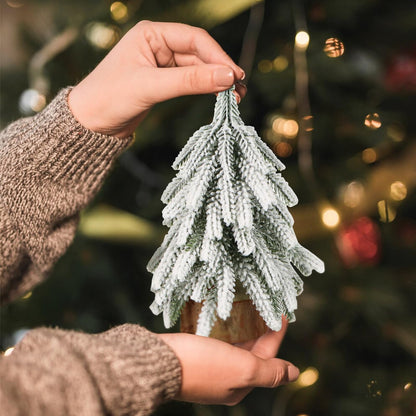 COLOFALLA 2 pieces Mini Christmas Tree 20cm 25cm Mini Pine Tree Miniature Table Decoration with wooden base Artificial Christmas Tree Christmas Table Decor Gifts for Christmas