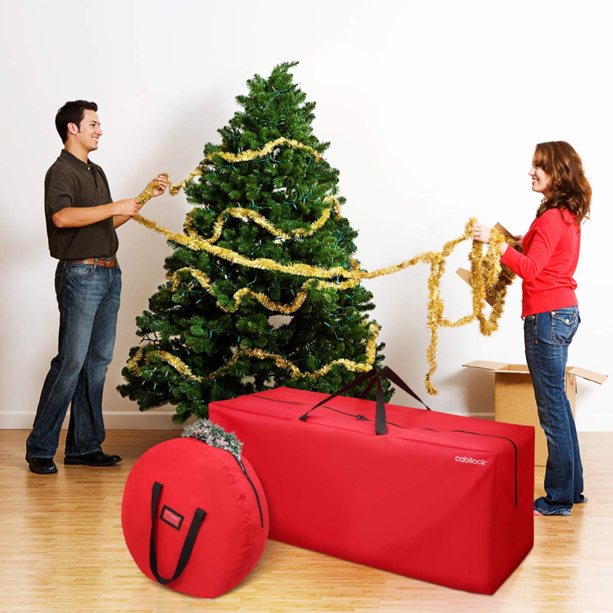 Cabilock Christmas Tree Bag Christmas Wreath Garland Storage Bag for Christmas Decorations (Red)