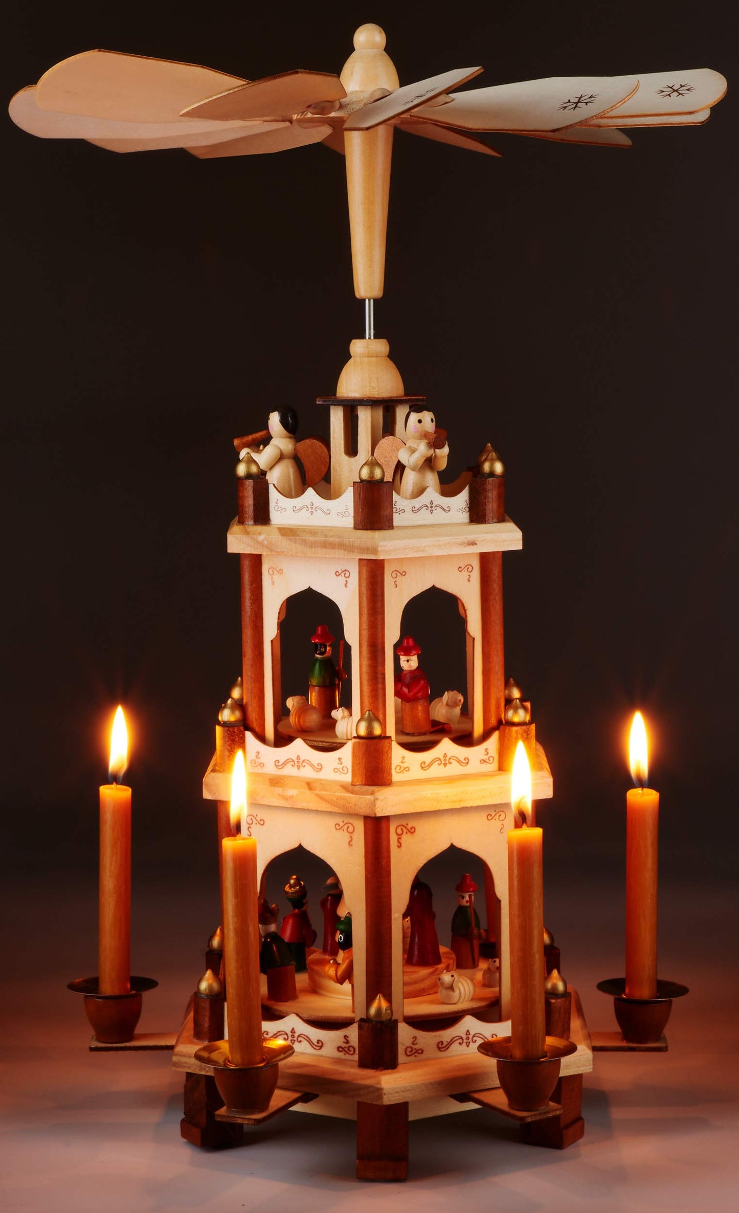 BRUBAKER Christmas pyramid made of wood - natural - 45 or 60 cm height - hand-painted figures