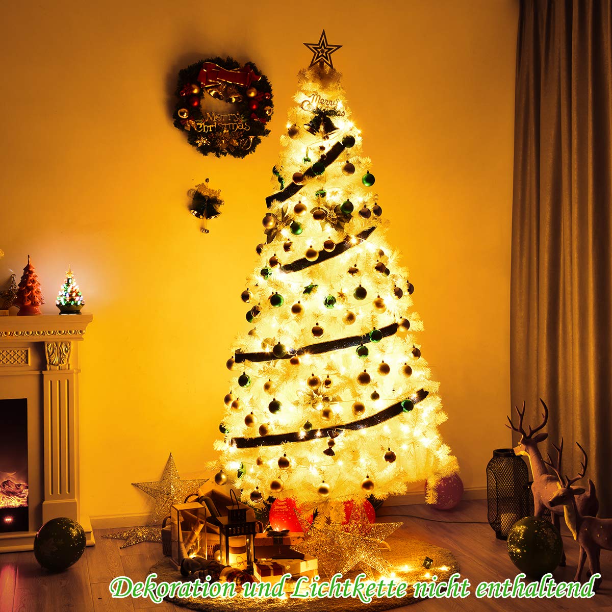 COSTWAY 210cm Artificial Christmas Tree with Metal Stand, Christmas Tree PVC Needles, Ideal for Home, Office, Shops, and Hotels, White
