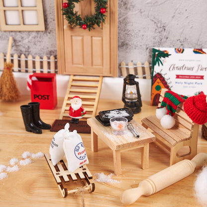 SUNBEAUTY Elf Door Set Complete with elf letters, including baking set, mailboxes, signs, and other accessories. Christmas decoration for children's rooms, DIY gift for kids at Christmas.