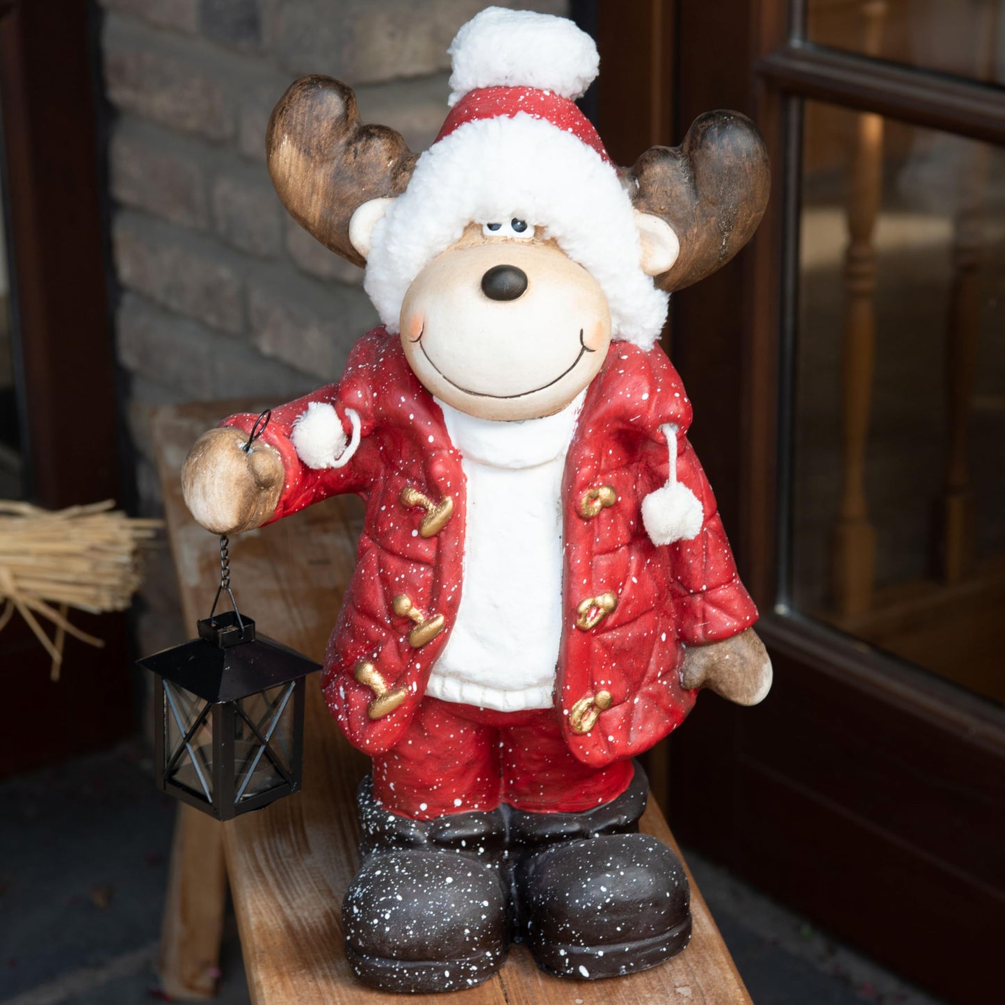 Christmas decor figures large 42cm illuminated indoor LED figures Christmas with timer winter decoration window sill decor figure with lantern living room elf moose snowman Santa Claus