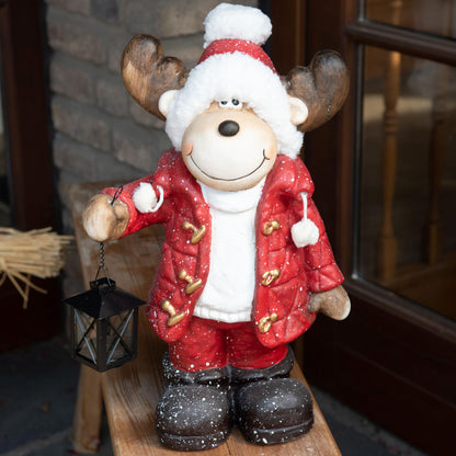 Christmas decor figures large 42cm illuminated indoor LED figures Christmas with timer winter decoration window sill decor figure with lantern living room elf moose snowman Santa Claus