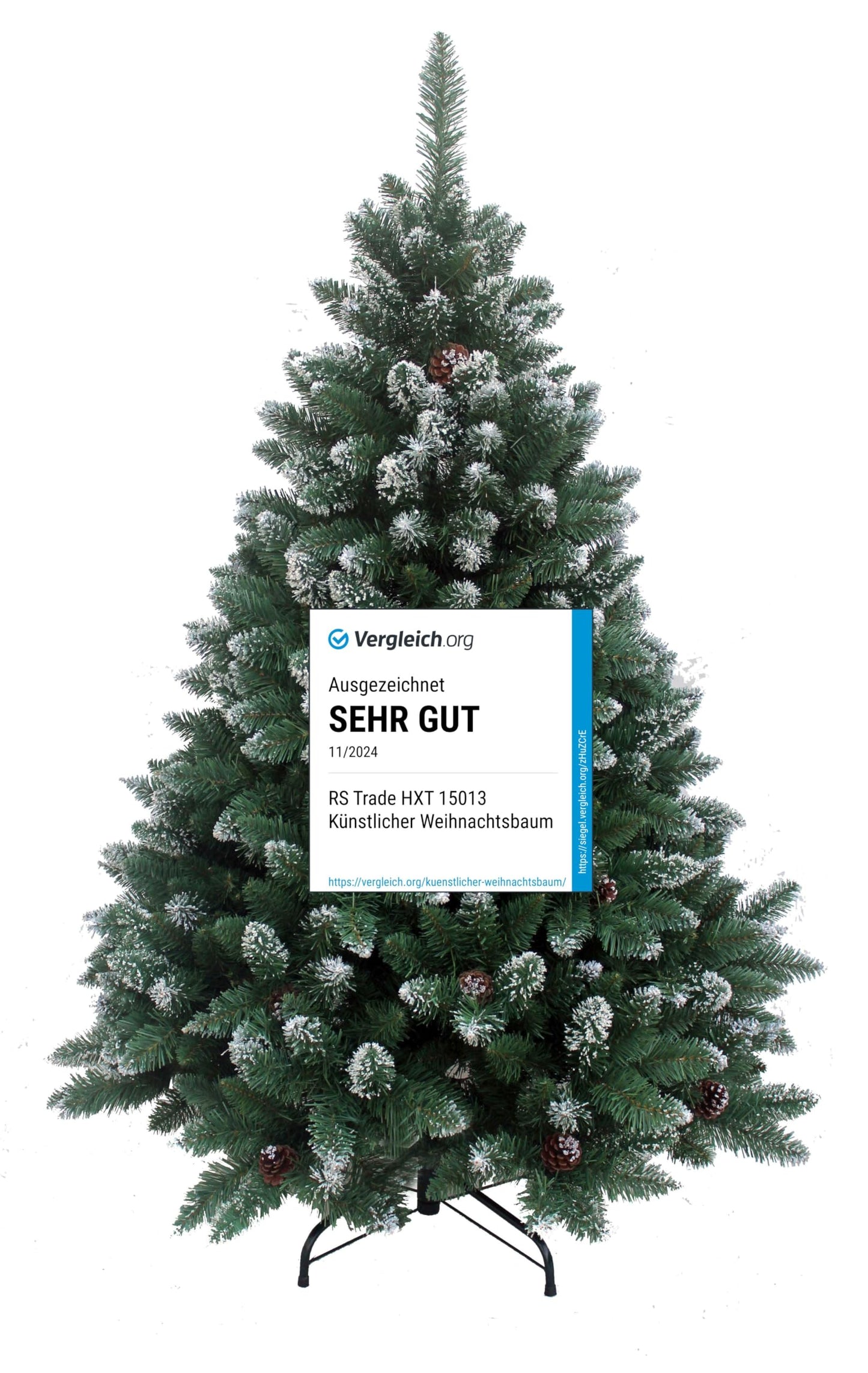 RS Trade HXT 15013 Snow Tree 270 cm Artificial Christmas Tree with Snow and Cones (Ø approx. 174 cm) approx. 2600 tips, flame retardant, quick setup folding system, including Christmas tree stand.