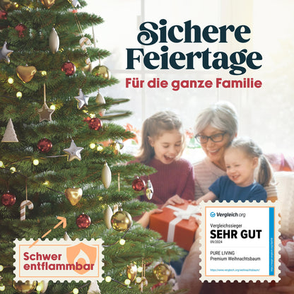 Premium artificial Christmas tree 250cm - AWARD WINNER 10 years WARRANTY - Realistic, dense branches, Artificial Christmas tree with wooden stand - Artificial fir tree by Pure Living