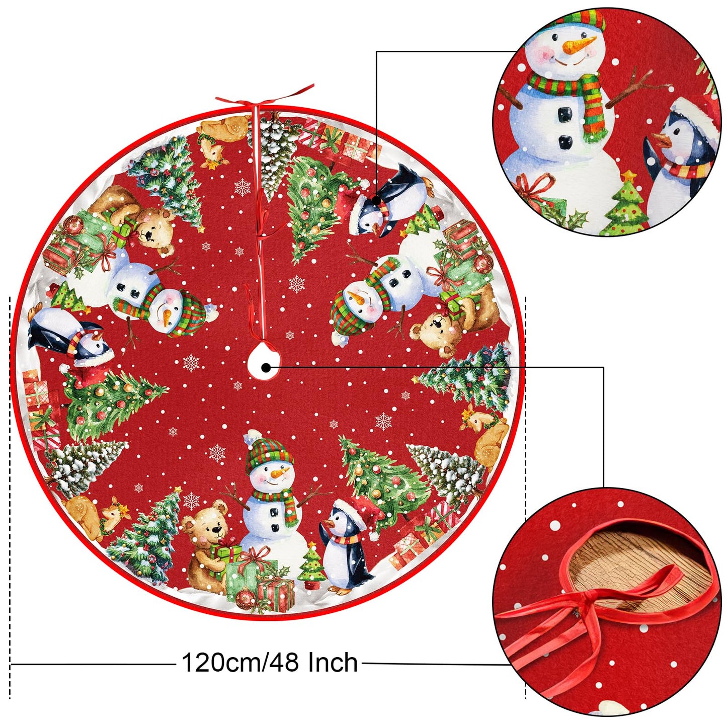 Christmas Tree Skirt, 122cm Christmas Tree Decorations Snowflakes Reindeer Christmas Tree Mat large Christmas Tree Base Covers for New Year Party Christmas Decorations