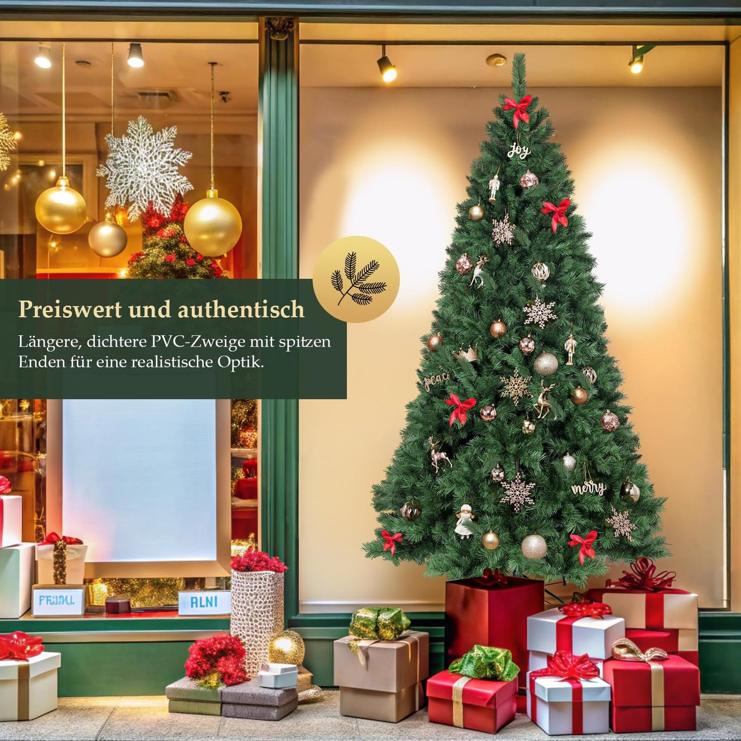 SALCAR 180 cm Artificial Christmas Tree, Nordmann Fir, PVC Tree with 580 green tips, Folding umbrella system, Ø 98 cm