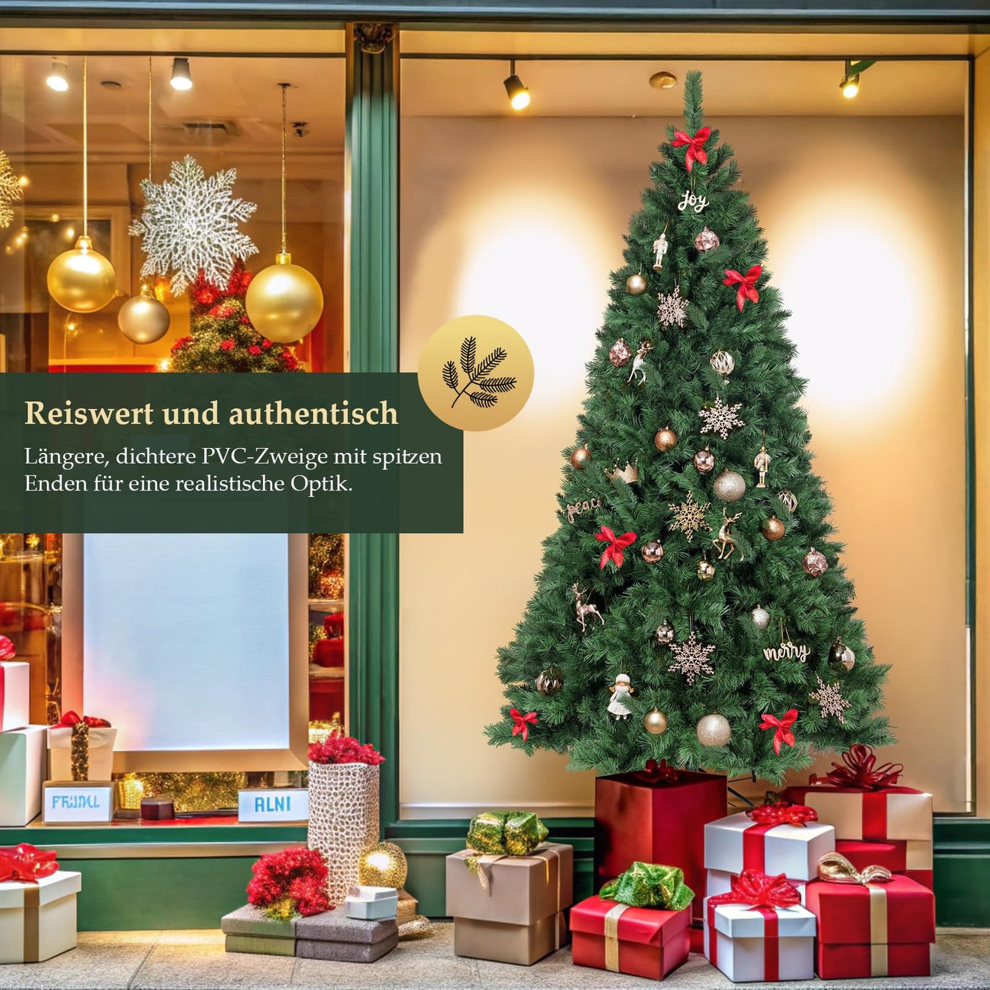 SALCAR Artificial Christmas Tree 210 cm, Fake Pine Tree with Gloves and Metal Stand, Christmas Tree for Indoor Holiday Decorations