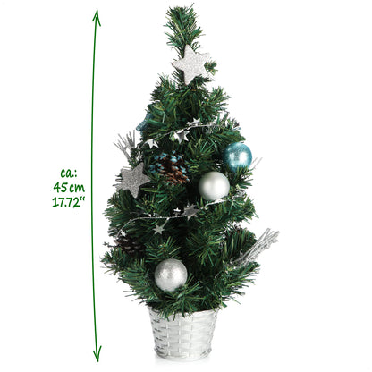 COM-FOUR® Artificial Christmas Tree with Baubles - Decorated pine tree for Christmas decoration - Christmas tree for Christmas decor (01 piece - 45cm - green/silver/blue)