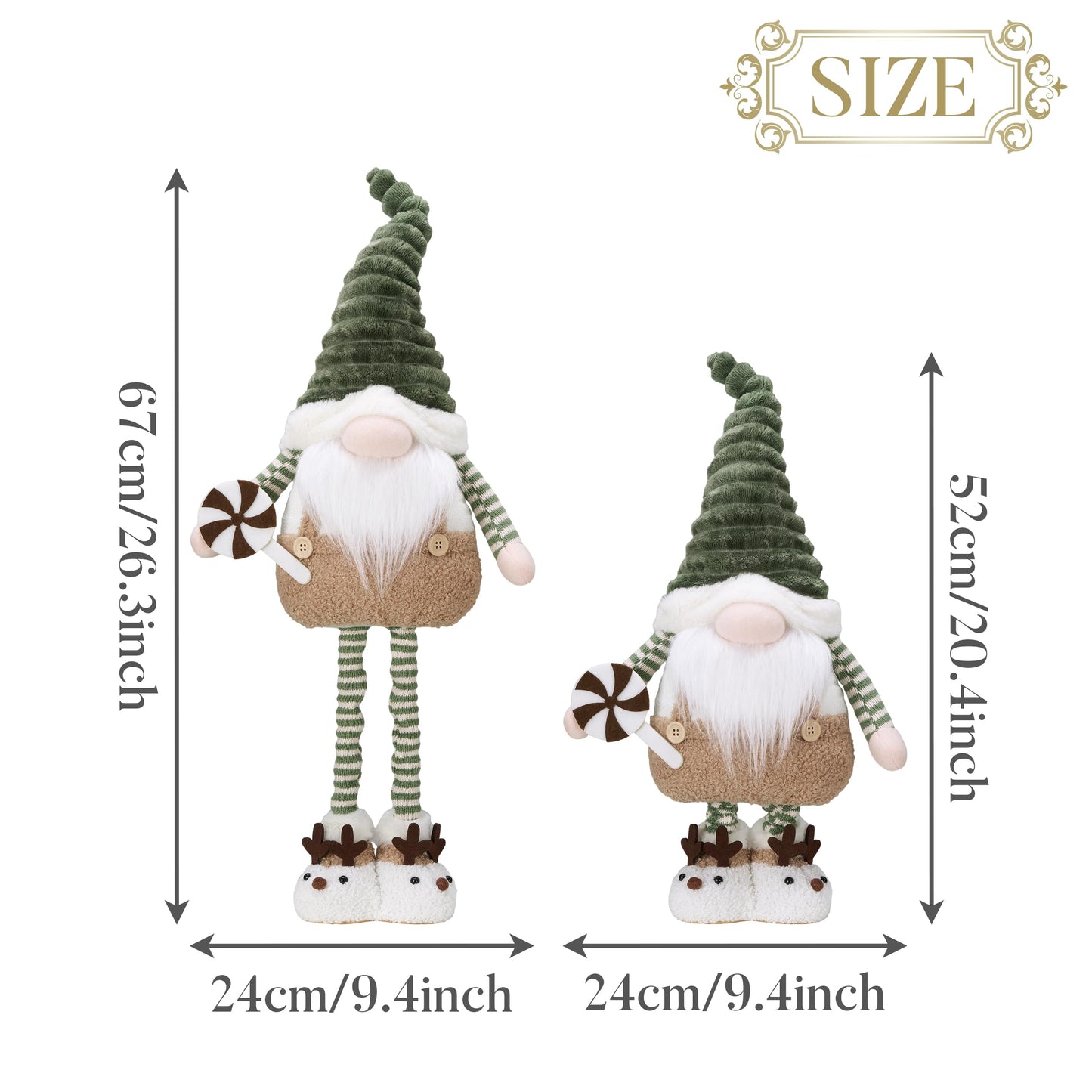 VALERY MADELYN Christmas Elf for Christmas Decoration, 64cm Christmas Gnome Green Brown, Adjustable Legs, Indoor House Christmas Dwarf, Christmas Ornament Decorations