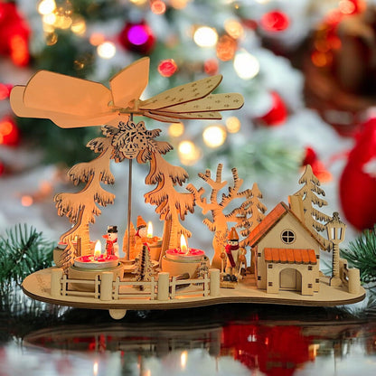 Elf workshop collection Christmas pyramid Tea light pyramid with smoking house Ski pyramid Christmas for tea lights, skiers Real wood incense smoker New 2024 with 4 tea lights