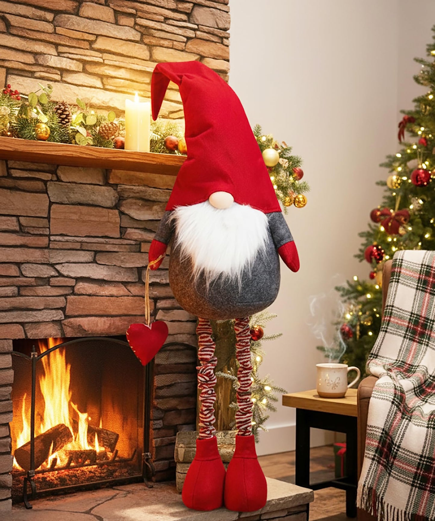 KAMACA XL Christmas Decor Gnome with Telescopic Legs up to 120 cm Fabric Gnome with Red Pointed Hat Winter Decoration Scandinavian Figure Decor Idea for Winter Christmas (XL Telescopic Gnome 120 cm)