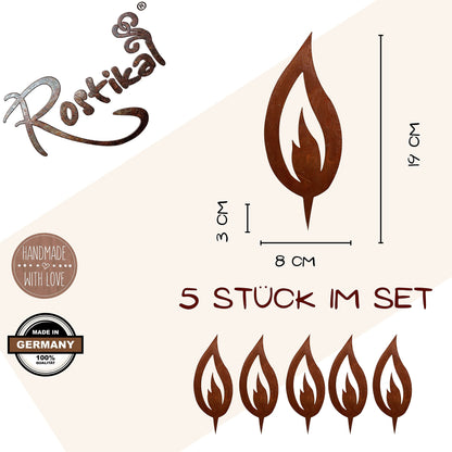 Rustic 5 piece set Rust Decor Flame Rusty 16.5 cm big Rusty Christmas decoration Candle Advent Candle flame for sticking Rustic look