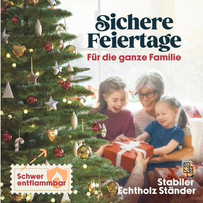 Premium Artificial Christmas Tree 180cm - AWARD WINNER - Realistic, dense branches, Artificial Christmas Tree with wooden stand and storage bag - Artificial Pine Tree by Pure Living.