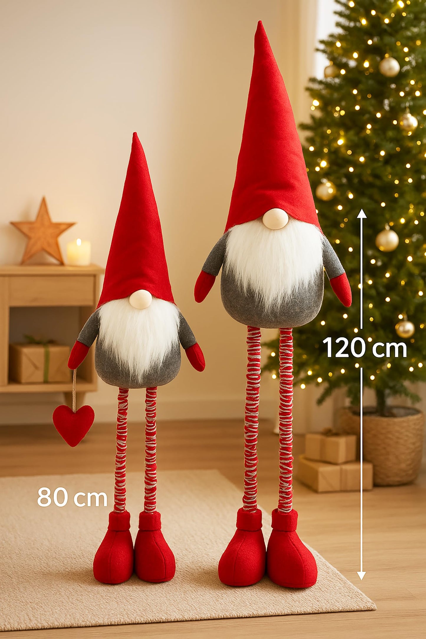 KAMACA XL Christmas Decor Gnome with Telescopic Legs up to 120 cm Fabric Gnome with Red Pointed Hat Winter Decoration Scandinavian Figure Decor Idea for Winter Christmas (XL Telescopic Gnome 120 cm)