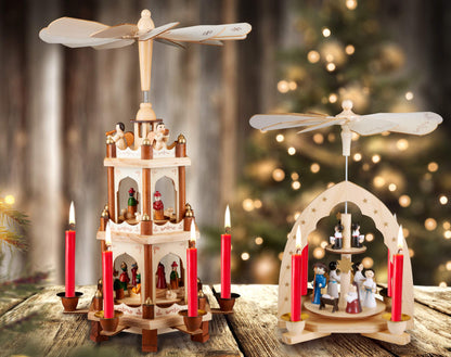 BRUBAKER Christmas pyramid made of wood - natural - 45 or 60 cm height - hand-painted figures