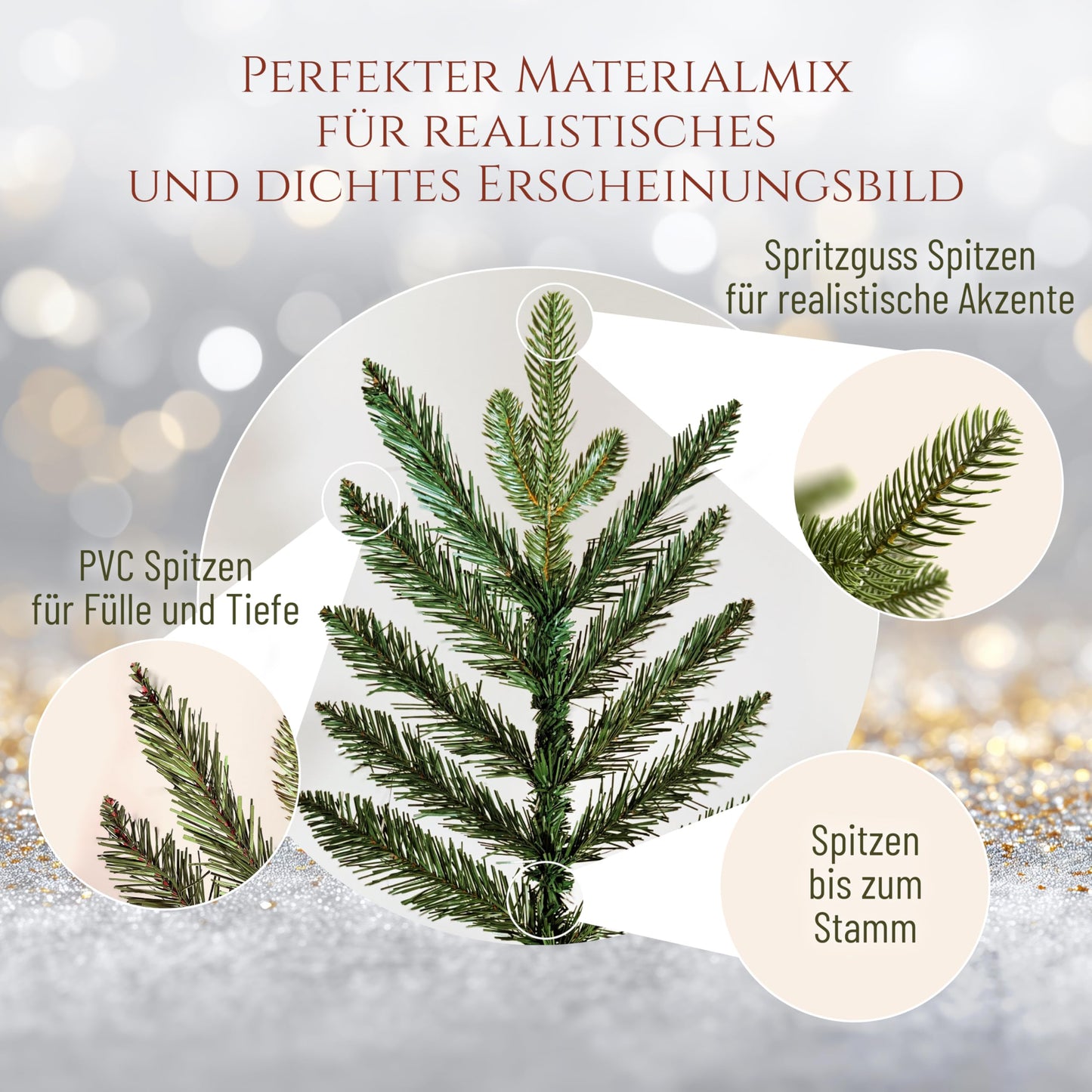 Premium Artificial Christmas Tree 180cm - AWARD WINNER - Realistic, dense branches, Artificial Christmas Tree with wooden stand and storage bag - Artificial Pine Tree by Pure Living.
