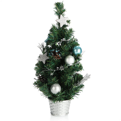 COM-FOUR® Artificial Christmas Tree with Baubles - Decorated pine tree for Christmas decoration - Christmas tree for Christmas decor (01 piece - 45cm - green/silver/blue)