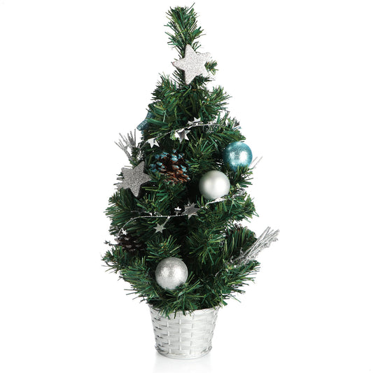 COM-FOUR® Artificial Christmas Tree with Baubles - Decorated pine tree for Christmas decoration - Christmas tree for Christmas decor (01 piece - 45cm - green/silver/blue)