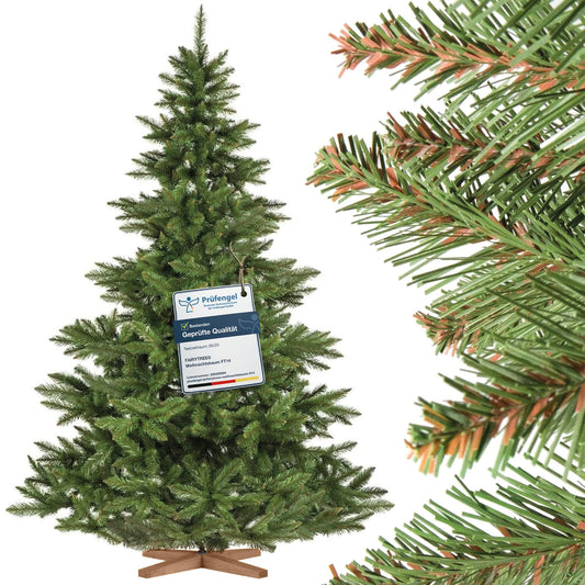 FAIRYTREES artificial Christmas tree NORDMANNTANNE, green trunk, PVC material, incl. wooden stand, FT14