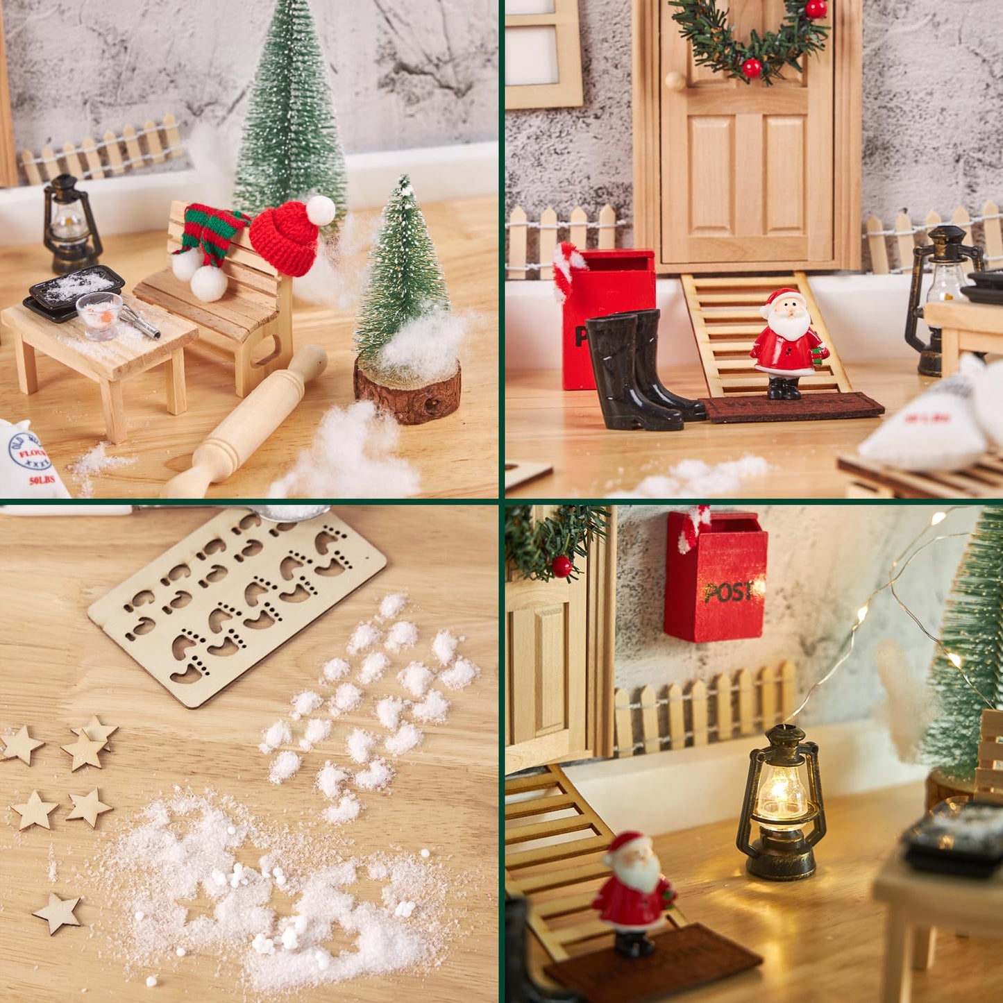 SUNBEAUTY Elf Door Set Complete with elf letters, including baking set, mailboxes, signs, and other accessories. Christmas decoration for children's rooms, DIY gift for kids at Christmas.