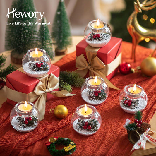 Tealight holder Christmas candle holder Christmas decoration indoor: Hewory table decoration Christmas decoration tealight glasses with red berries pine cones for table decoration