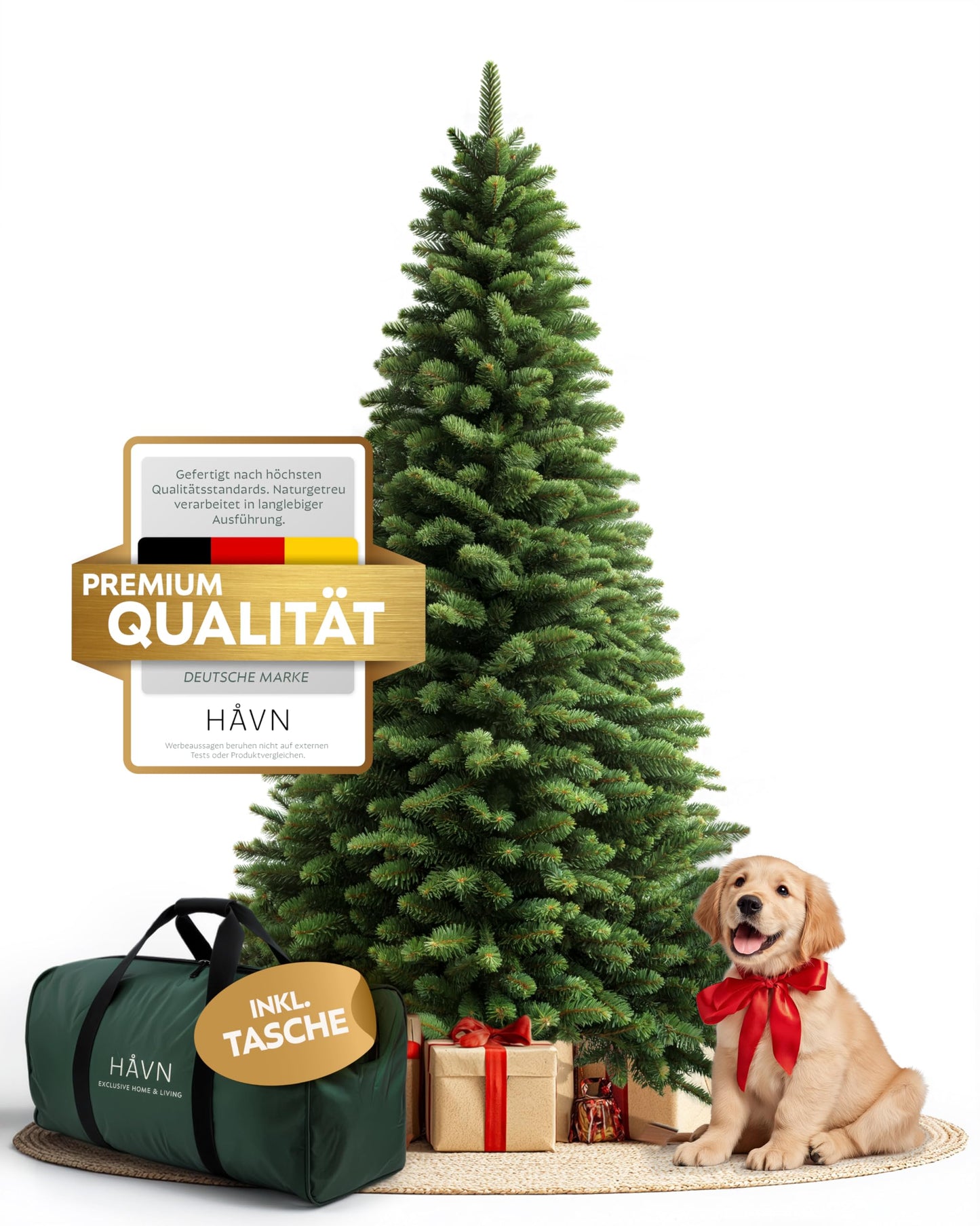Håvn® Premium Artificial Christmas Tree (180cm Nordlys) | Realistic appearance, dense branches, includes wooden stand & storage bag - High-quality fir tree