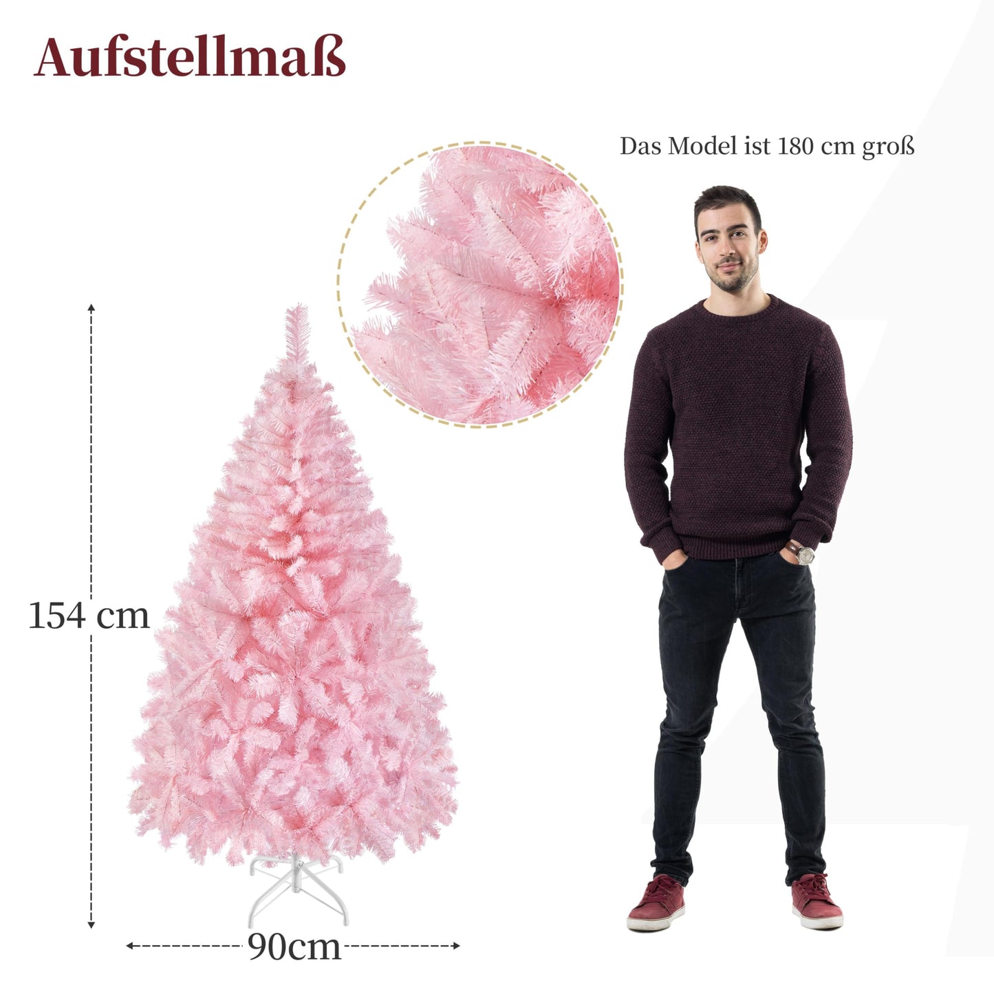 Yaheetech 154cm Artificial Christmas Tree Pink, Fir Tree with 398 Tips & Foldable Metal Stand Reusable Christmas Tree Artificial Tree for Christmas Decoration.