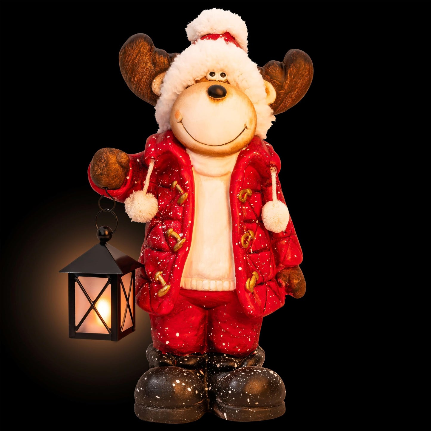 Christmas decor figures large 42cm illuminated indoor LED figures Christmas with timer winter decoration window sill decor figure with lantern living room elf moose snowman Santa Claus